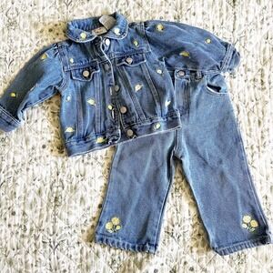 Cradle‎ Togs Girls Blue Denim Floral Embroidered Jacket and Jeans Set 18M